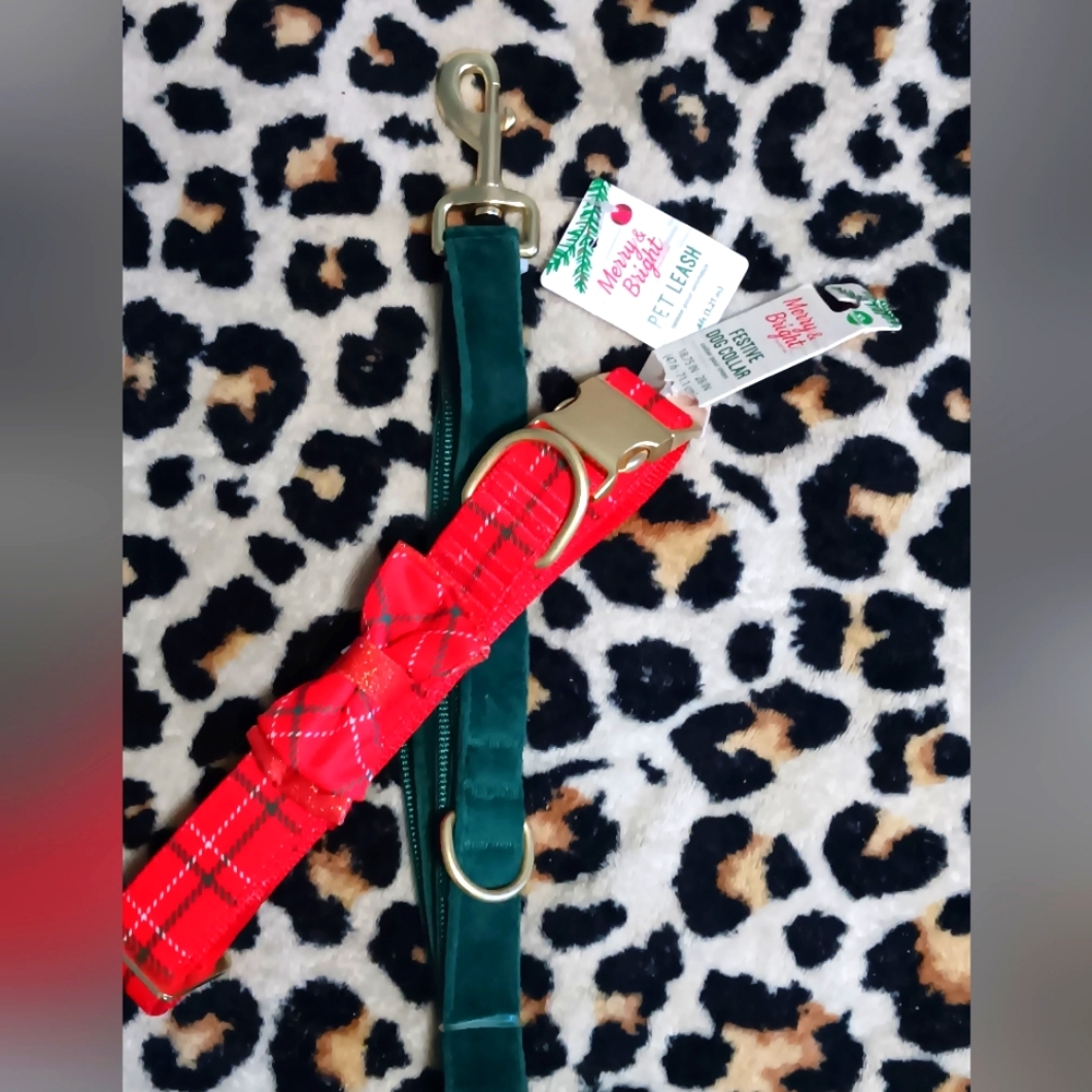 XMAS dog collar and leash set XL
